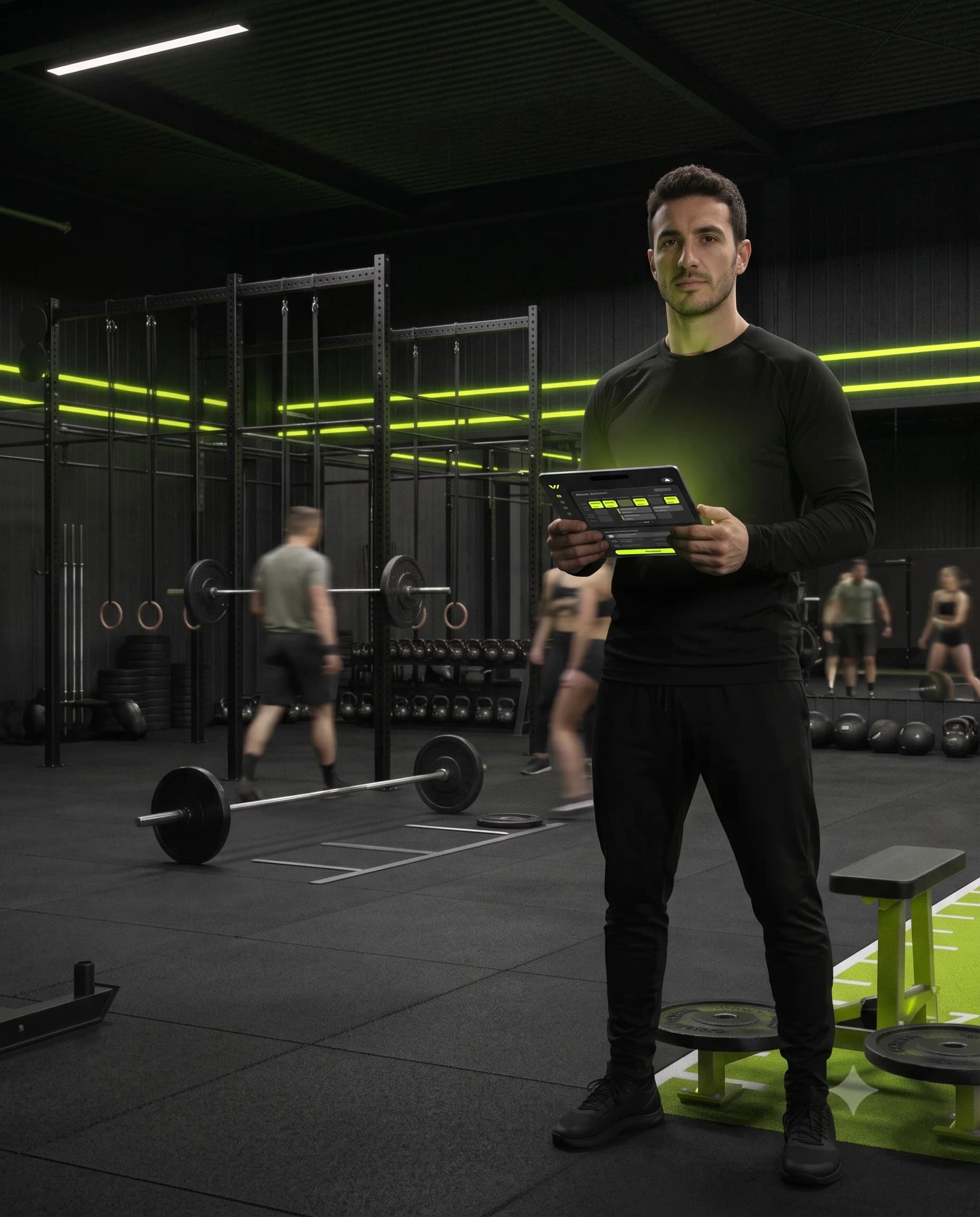 Italian box owner using Wodly in a modern gym